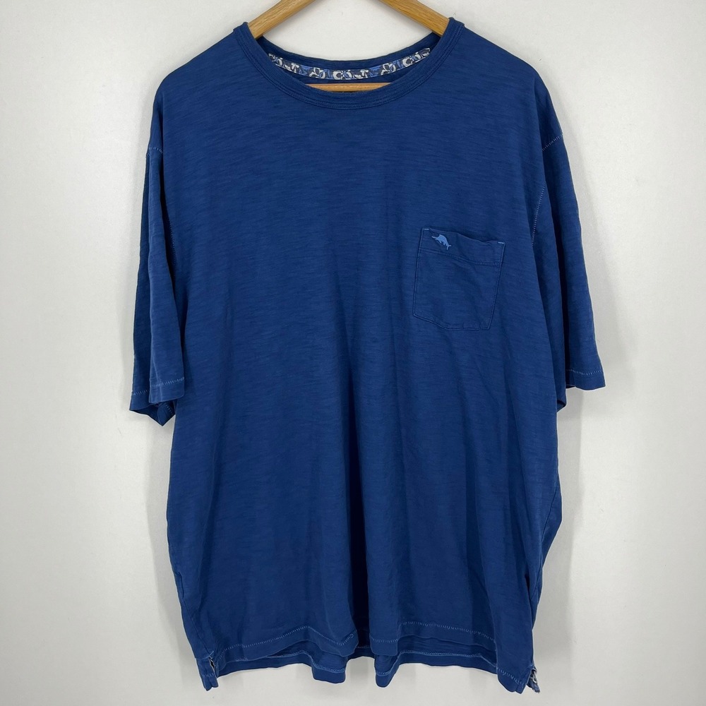 Tommy Bahama Mens XXXL Blue Slub Knit Cotton Short Sleeve Pocket T-Shirt 3XL